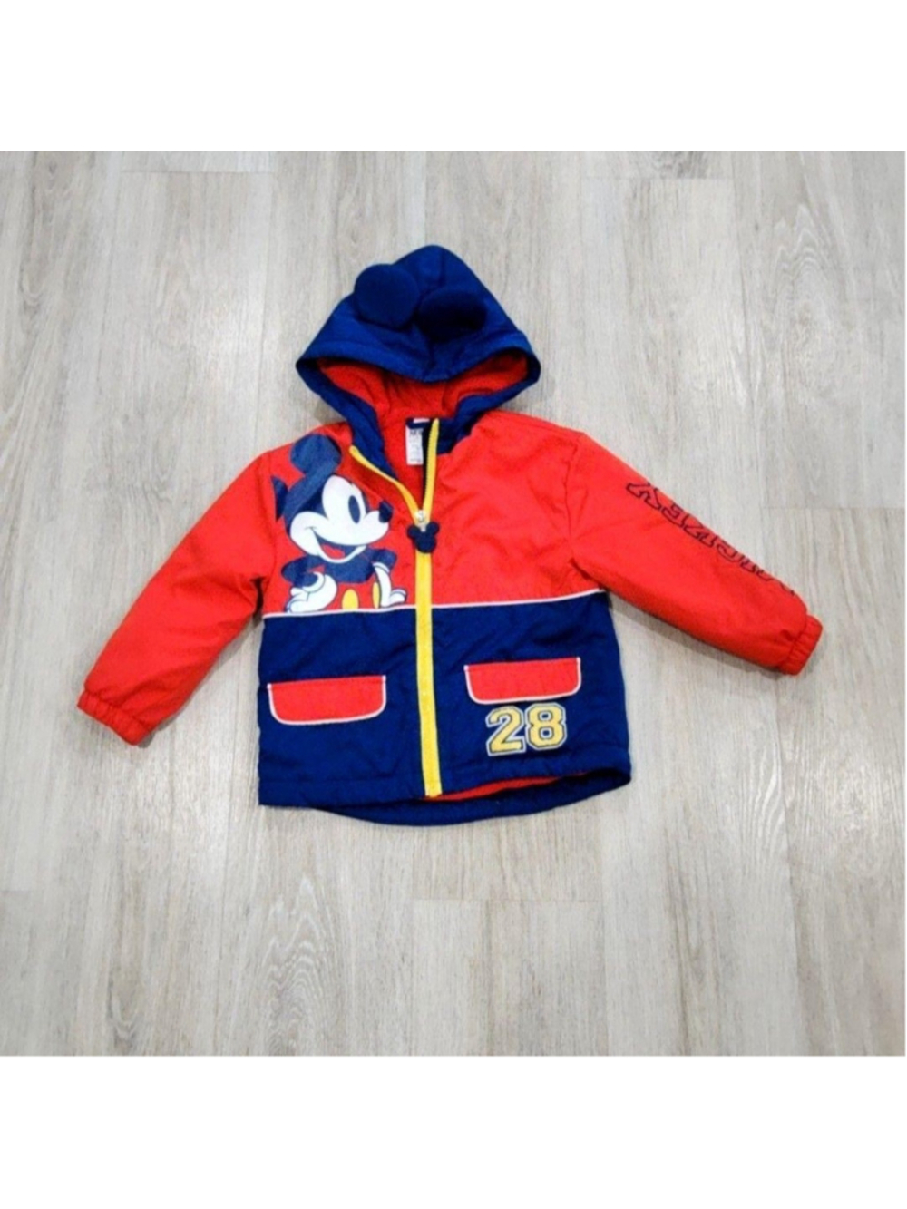 Disney Jacket Unisex Kids 3T Red Blue Mickey Hooded Fleece Ears Winter 28